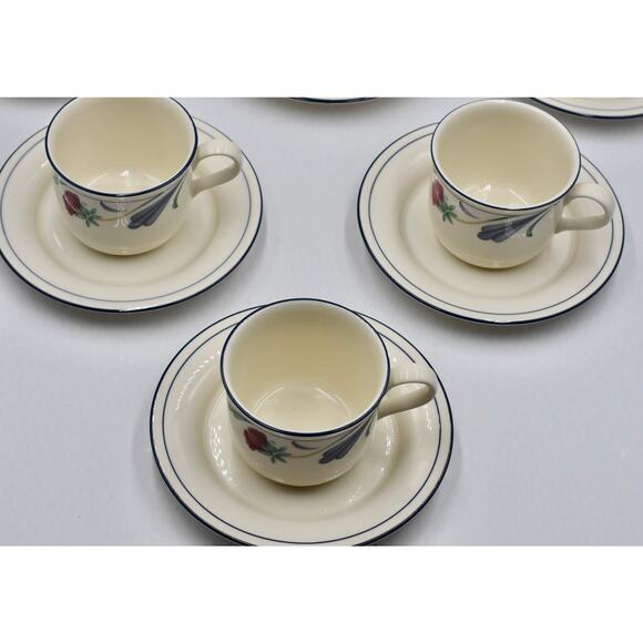 Y2K Coffee or Tea Flat Cup & Saucer 12pc Set Poppies On Blue by LENOX - Picture 11 of 12